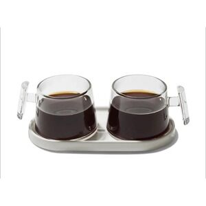 Pure Over Espresso Glass Duo with‎ Ceramic Tray – 3.5oz Double Shot Cups